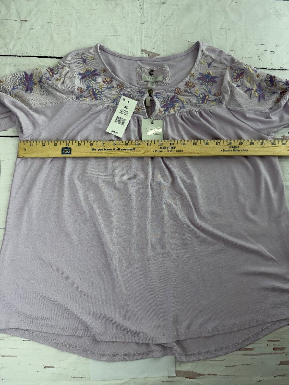 Cupio Embroidered Mesh Blouse XL Lavender Boho Peasant Top NWT - Picture 6 of 9